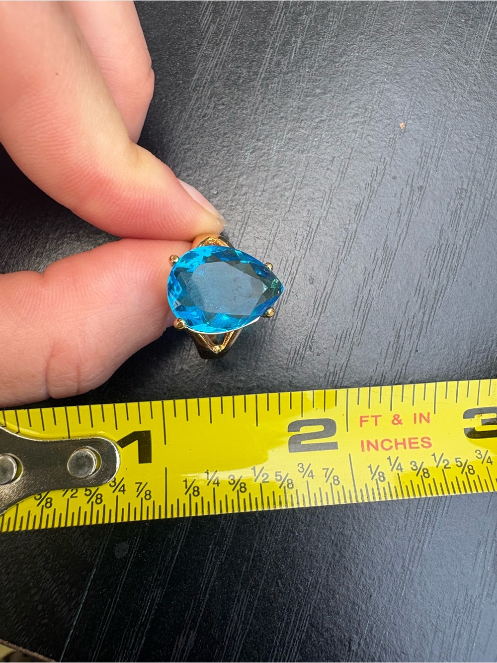 18k Gold Electroplated Ring with Blue Gemstone - Size 4.75 - Picture 12 of 13